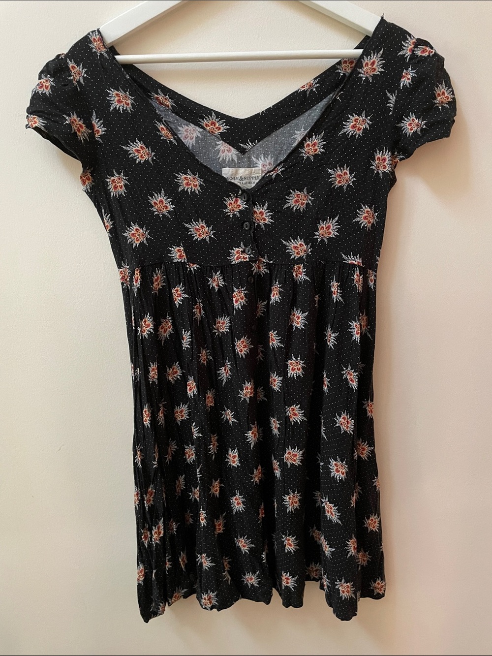 Ralph Lauren Denim & Supply Floral Babydoll mini dress grunge retro button front
